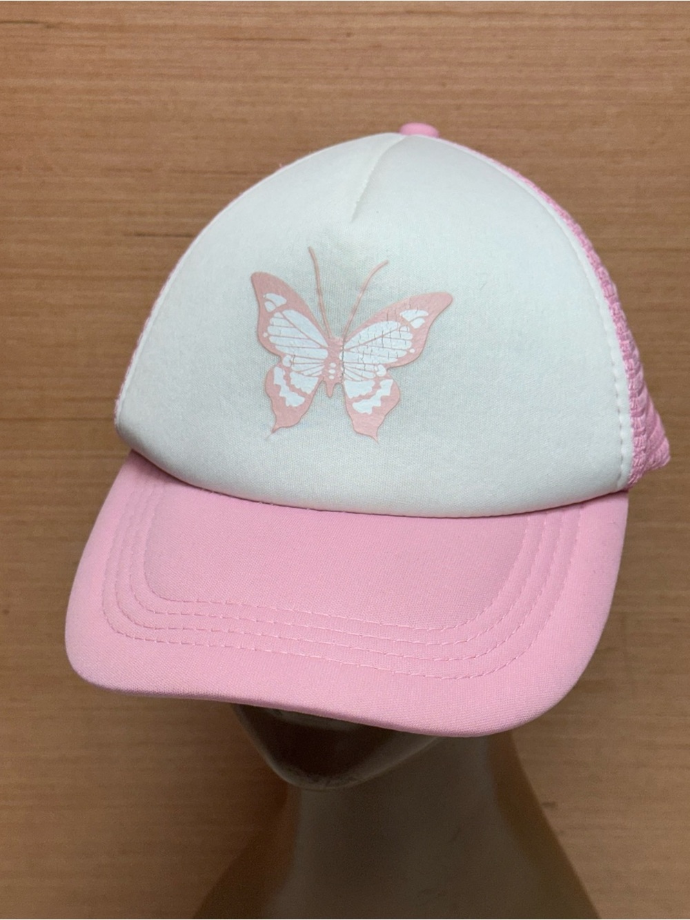 Pink & White Butterfly Logo Mesh Snap Back Trucker Hat Cap OSFA Adjustable